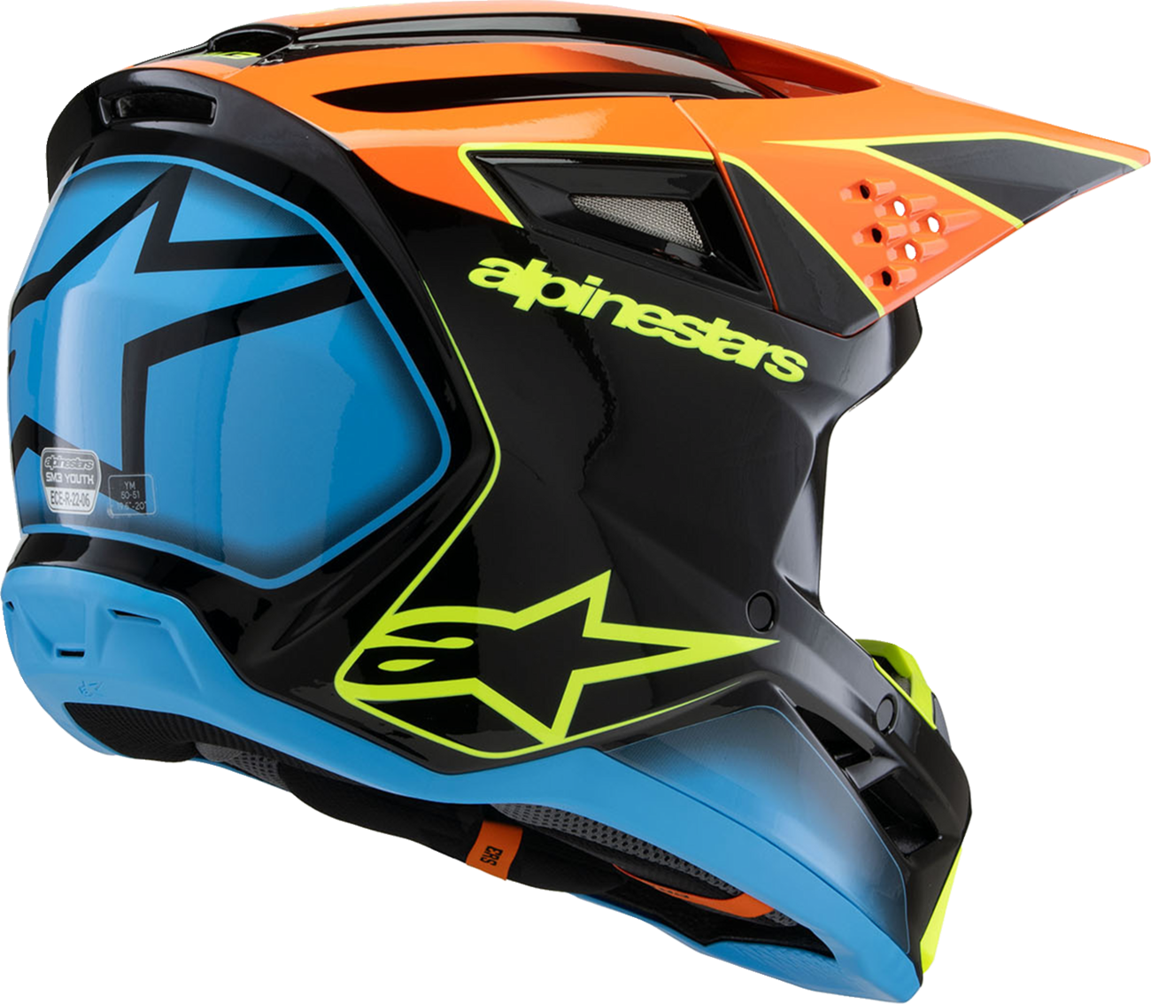 0D96CDF2-E089-4600-878B-01A23253B576 Alpinestars - Youth SM3 Helmet - Fray - Gloss Black/Orange/Yellow Fluo