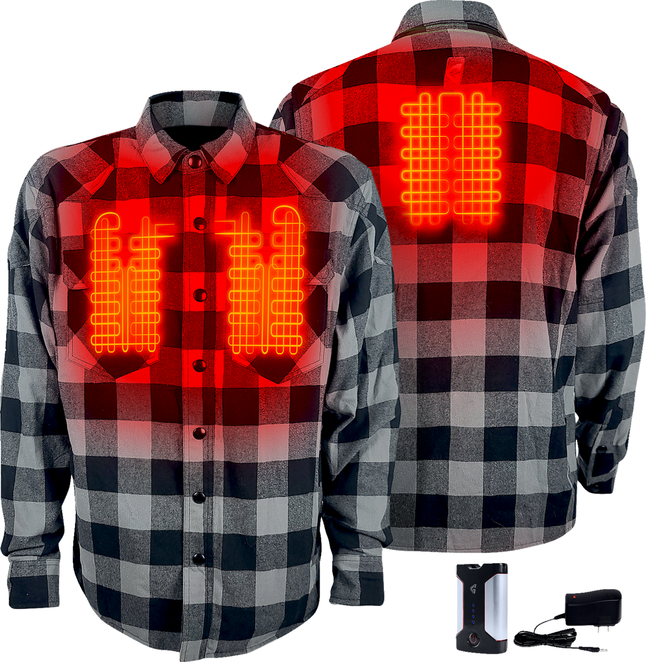 14EB2C48-3C2C-435C-AE54-B40F1687531E Gerbing Heated Clothing - 7 V Battery Heated Flannel Shirt - Gray/Black