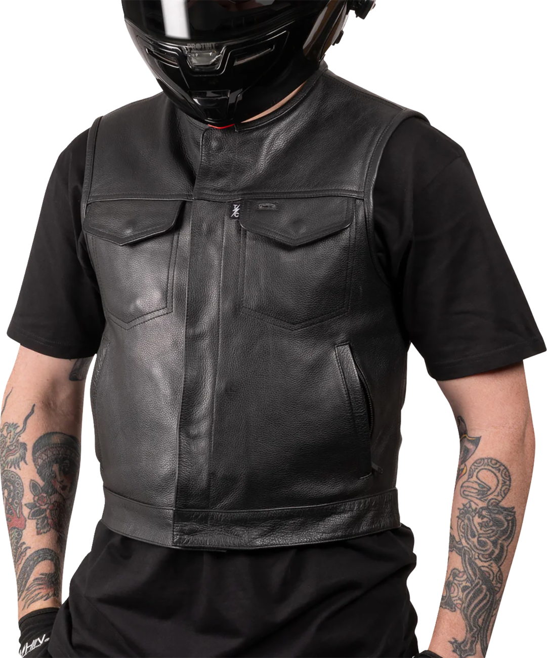35BC85A0-07CD-4C5E-856B-D27B50CAE9FB Thrashin Supply Co. - Encinal Leather Shorty Riding Vest - Black