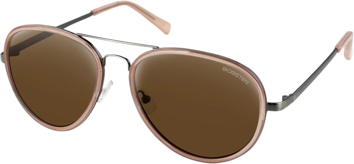 431C950D-E512-4993-82F6-EC5775292B77 Bobster - Goose Sunglasses - Gloss Clear Blush Gunmetal - Brown HD Silver Mirror Lens