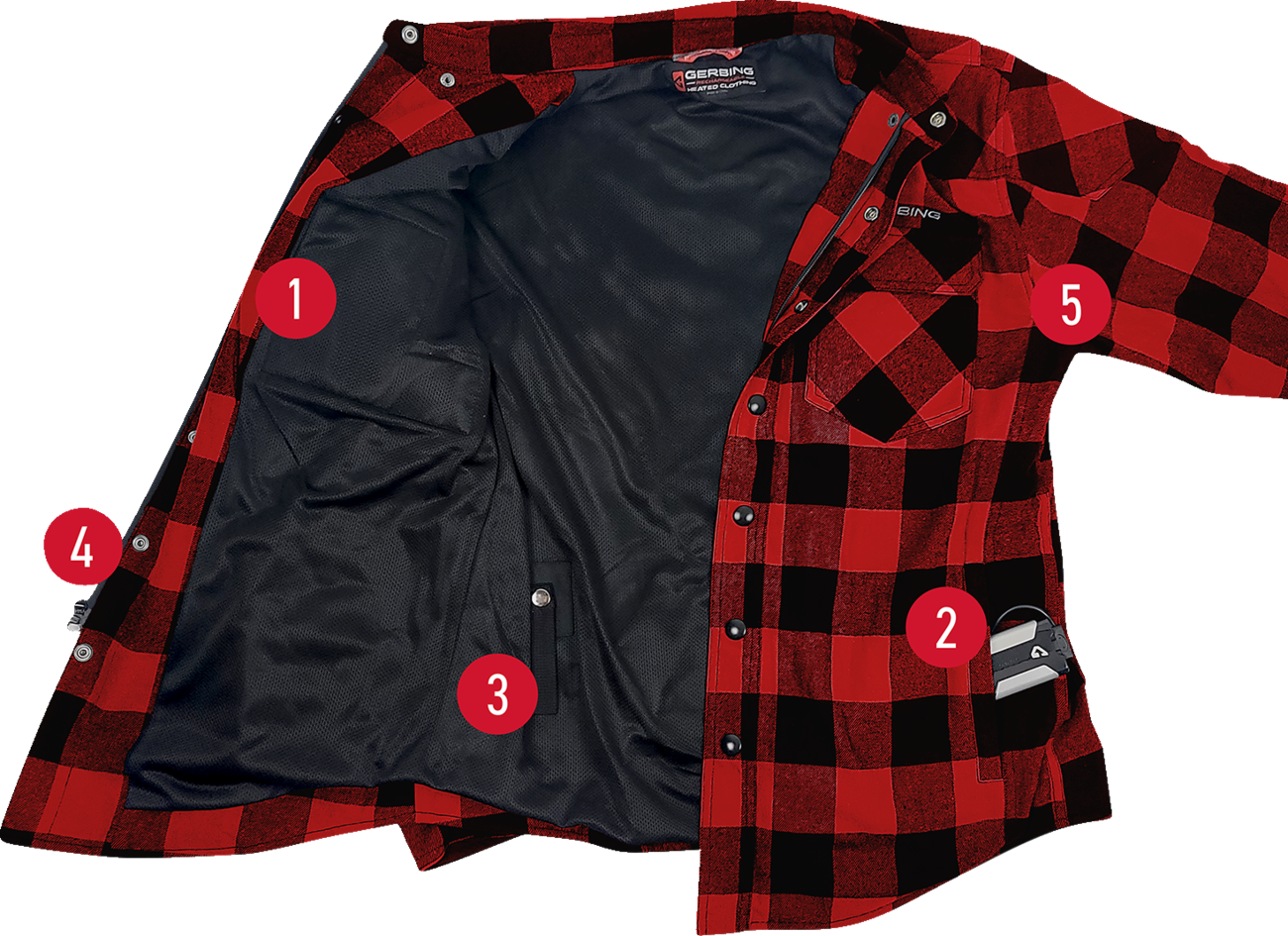 5221F13E-00B5-4D70-8F7E-4741CCDCA924 Gerbing Heated Clothing - 7 V Battery Heated Flannel Shirt - Red/Black