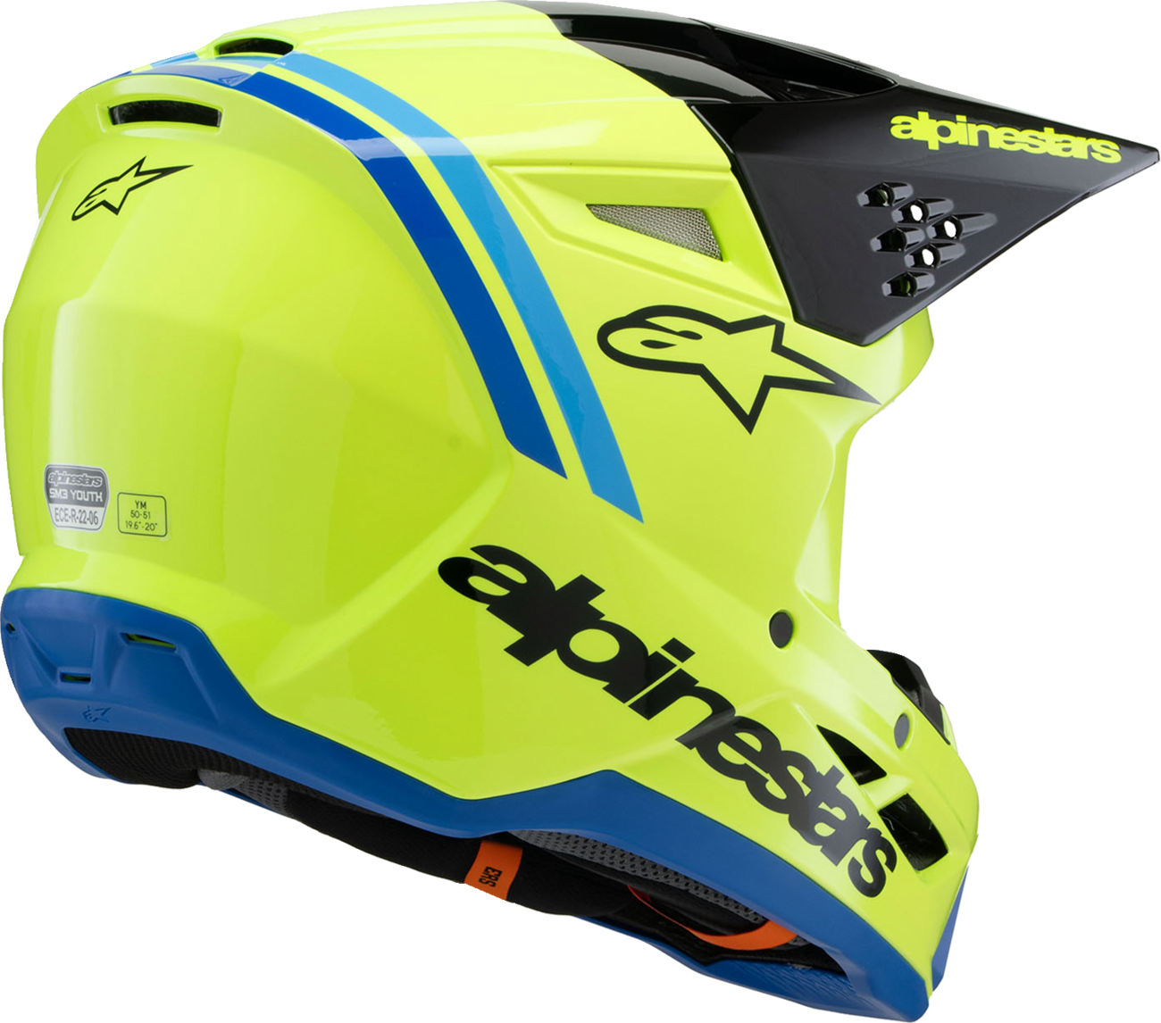 53CFF4FC-5EA0-4A52-935C-FF7FB4828F85 Alpinestars - Youth SM3 Helmet - Radium - Gloss Yellow Fluo/Black/Blue