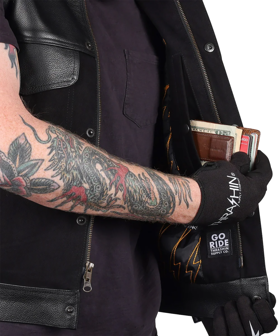5A2C3DD5-CC0F-4311-92BA-3F58379859E5 Thrashin Supply Co. - Kanan Leather/Denim Riding Vest - Black