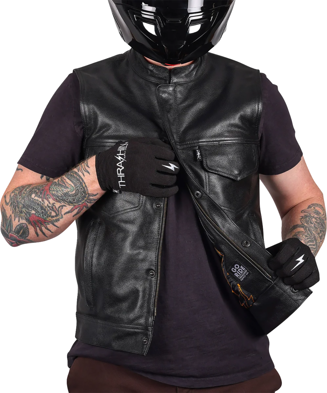 6C8F6139-DCC9-4600-B301-00CECD2B4D64 Thrashin Supply Co. - Mulholland Leather Riding Vest - Black