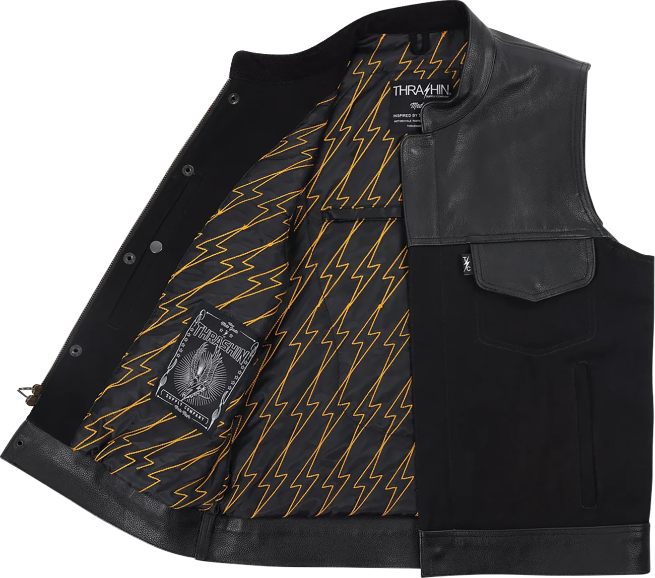 B34B3D7C-8A63-4305-9E6B-6A1DF6751E69 Thrashin Supply Co. - Kanan Leather/Denim Riding Vest - Black