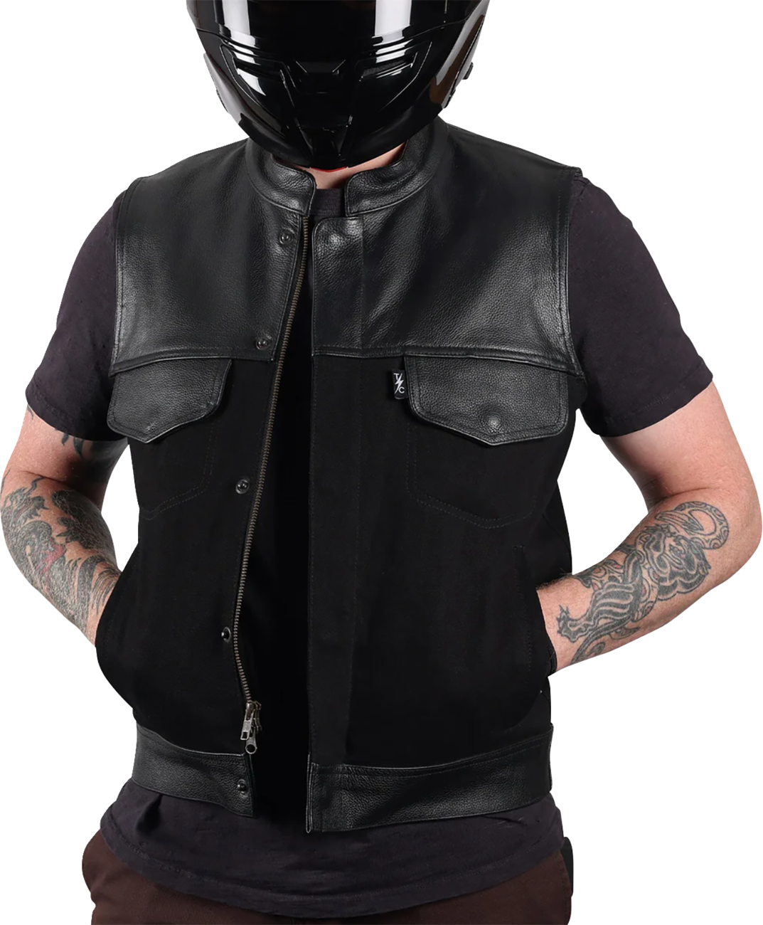 C1632543-62FB-4BFD-9902-1F1EE0F4A858 Thrashin Supply Co. - Kanan Leather/Denim Riding Vest - Black