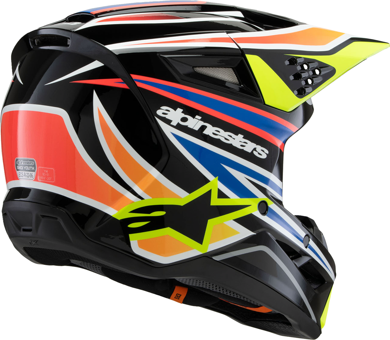 C47E23B7-7811-4D7D-989C-12EAE03EBEFA Alpinestars - Youth SM3 Helmet - Wurx - Gloss Black/Yellow Fluo/Blue/Red