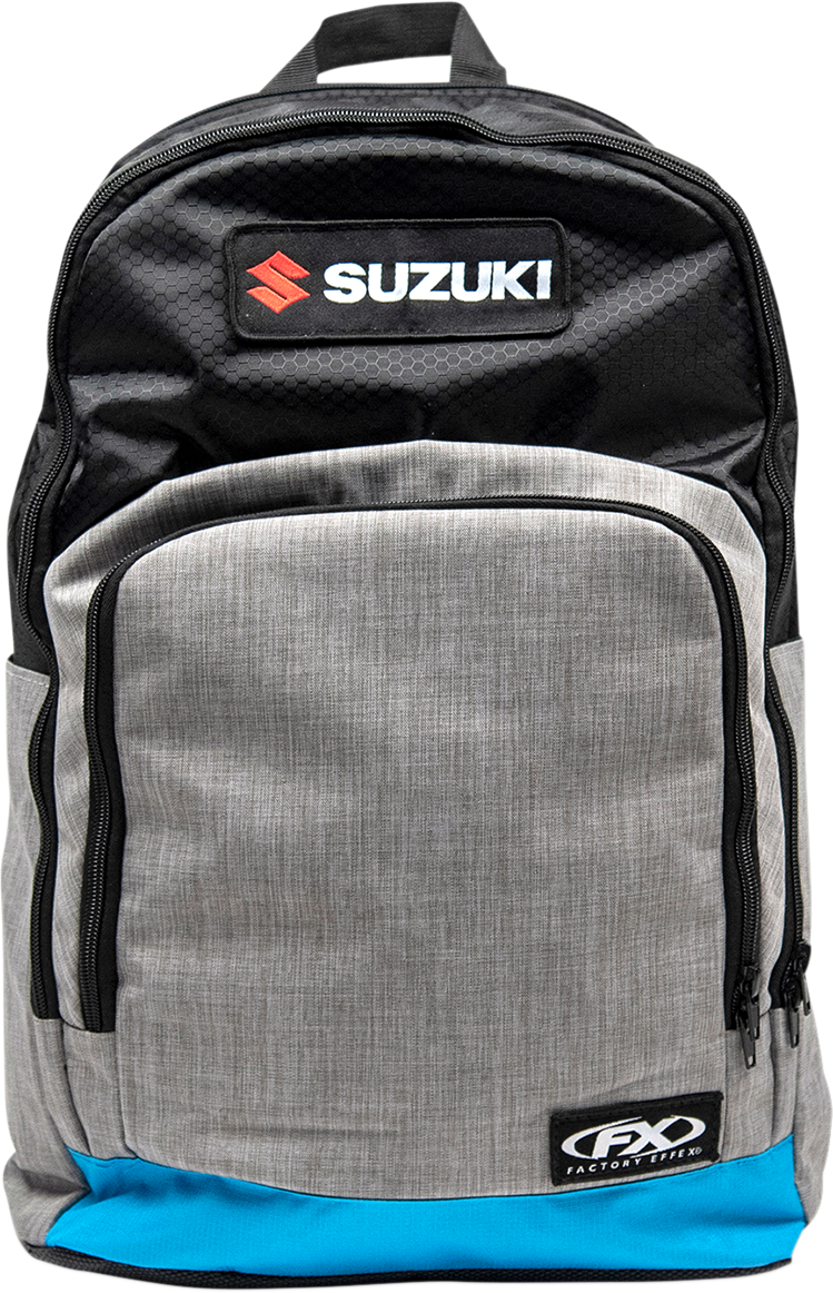 1379EFB4-A2F1-4ED0-B110-07B752947196 Factory Effex - Suzuki Standard Backpack - Black/Gray/Blue